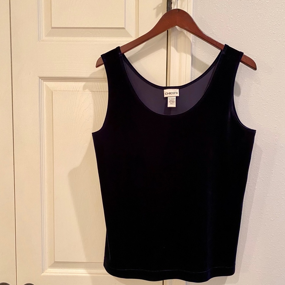 CHICO’S Navy Blue Velvet Shell L